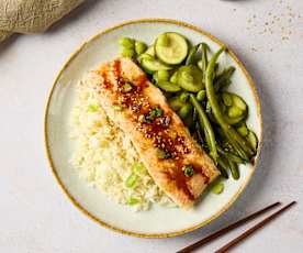 Menù: Salmone al vapore, contorno di verdure e riso