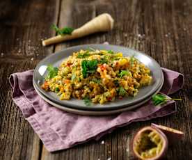 Lauwarmer Buchweizensalat mit Kräutern (vegan)