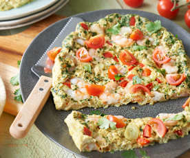 Tortilla con gambas y verdura al vapor