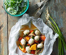 Buharda Dil Balığı ve Beyaz Peynirli Roka Salatası