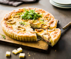 Quiche oignon, champignon et andouille