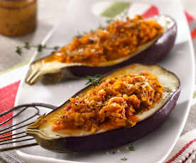 Aubergines farcies au riz complet