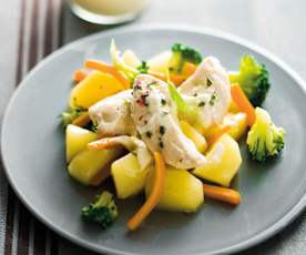 Filets de poulet marinés huile d'olive-citron vert-basilic