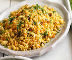 Curried couscous, carrot and chickpea salad