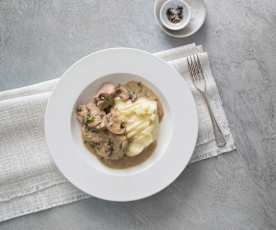 Pork in creamy Marsala wine sauce