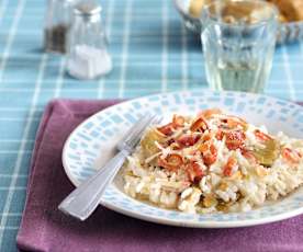 Risotto aux artichauts, à la pancetta et aux amandes