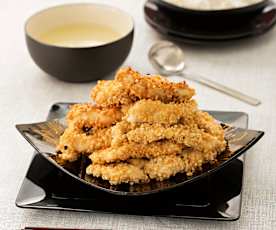 Tiras de pollo almendrado con salsa de limón