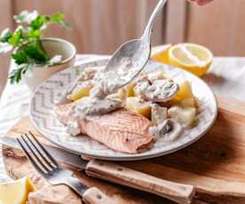 Kremalı Mantar Soslu Patatesli Somon