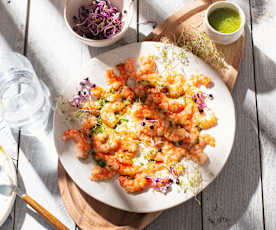 Langostinos con mojo verde