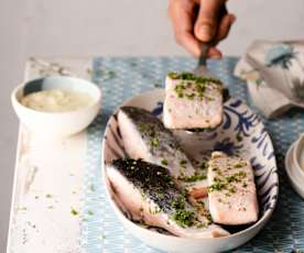 Menù: Riso alle verdure; Pesce, patate e broccoli con salsa ai carciofi
