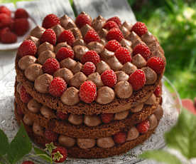 Naked Cake mit Himbeeren und Ganache