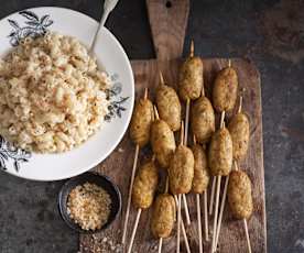 Massa cremosa de alho-francês e Koftas de frango