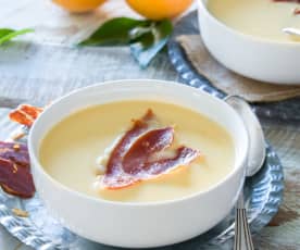 Crema de melocotón de Calanda con crujiente de jamón de Teruel (Aragón)