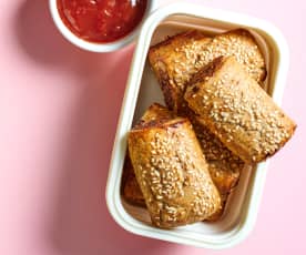 Vegetarian sausage rolls with spelt pastry