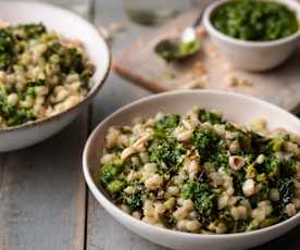 Lemon and Kale Pearl Barley Risotto with Parsley and Hazelnut Pesto