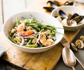 Salade chaude de haricots verts et fruits de mer