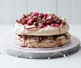 Black forest pavlova stack