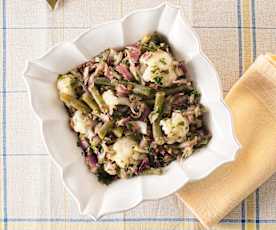 Ensalada templada de lentejas, coliflor y judías