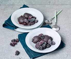 Liquorice ice cream with blackberries (George Calombaris)