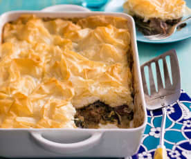 Lemon and lamb pie with filo topping