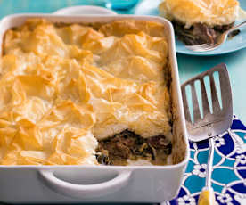 Lemon and lamb pie with filo topping