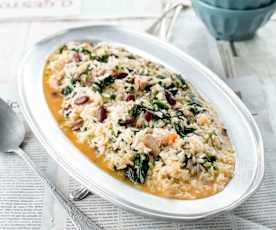 Arroz de atum com espinafres e feijão