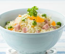 Arroz com cenoura e ervilhas