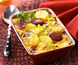 Gratin de pommes de terre, céleri et chorizo