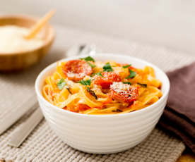 Creamy tomato and salami fettuccine
