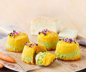 Sformatini di piselli e carote con cuore filante