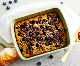 Sformato di avena con cioccolato e mirtilli