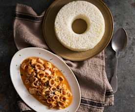 Lulas com molho mostarda e arroz