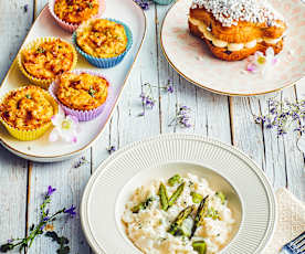 Menù: Risotto asparagi e Taleggio, Muffin salati e Crema pasquale (Pasqua) (Bimby Friend)