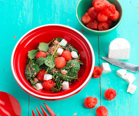 Salad with Bacon, Watermelon and Yoghurt Dressing