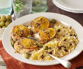 Spiced Orange Roast Chicken and Basmati Rice with Raisins