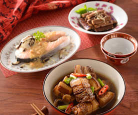 可樂燒五花、照燒茄子&味噌蒸鮭魚