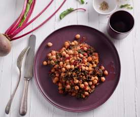 Guisado de grão com rama de beterraba