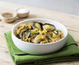 Sterk aubergine med bulgur