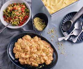 Menu: Gnocchi com molho de tomate e mascarpone; Salada de brócolos e sorbet de fruta