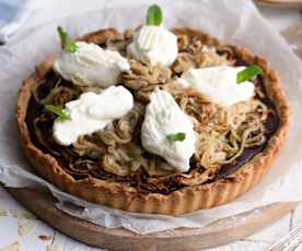 Rich Chocolate Tart with Pear Curls