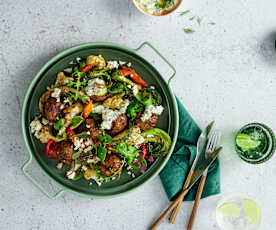 Greek-style meatballs with warm veg salad (Noni Jenkins)