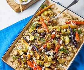 Roasted Vegetables with Farro and Lemon Feta Dressing (Ben)