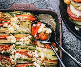 Tian légumes-feta et compotée de poivrons avec le Découpe-minute