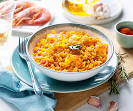 Arroz con gambones en su punto