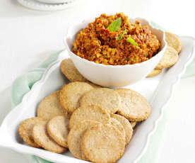 Savory Benne Wafers with Red Pepper Tapenade