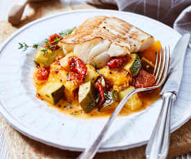 Kabeljaufilet mit Nektarinen-Tomaten-Ragout