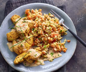 Poulet mit Zucchetti-Karotten-Reis