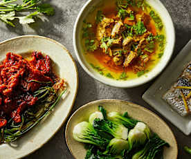 咖喱牛肉汤/红烧大排/清蒸带鱼及青菜