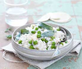 Risotto aux petits pois, sauge et mozzarella