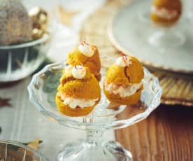 Bocconcini alla curcuma con gamberi e stracciatella